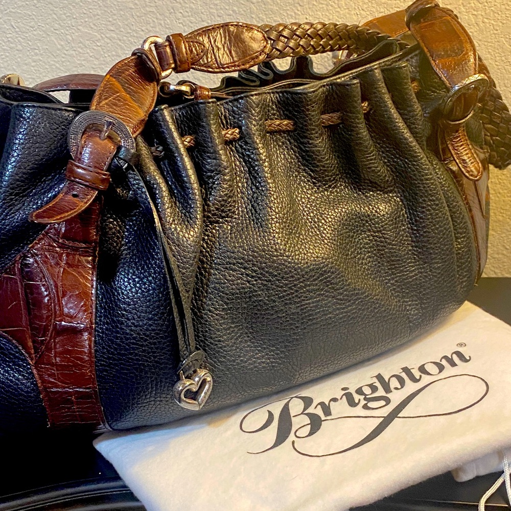 Brighton black leather shoulder bag with
